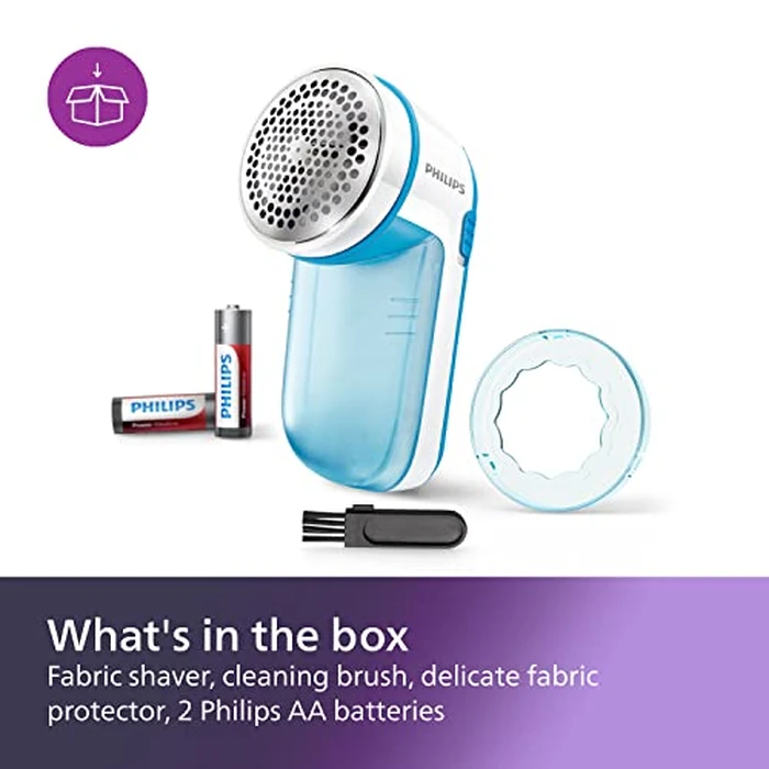 Philips Fabric Shaver, Removes Fabric Pills, Suitable for All Garments, Large Blade Surface, Cleaning Brush, Includes Batteries, Blue (GC026/00) by Philips - Image 2