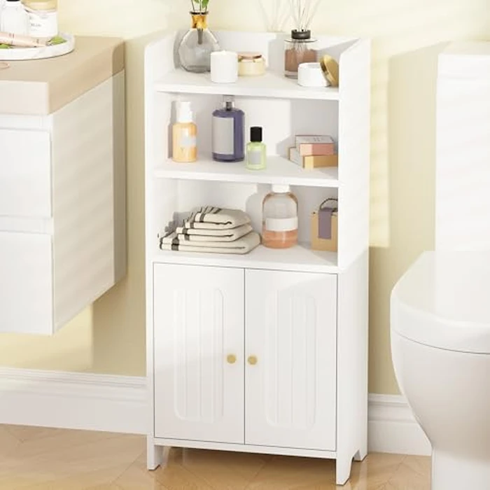 BEWISHOME Bathroom Storage Cabinet, Small Floor Cabinet, Toilet Paper Cabinets with 2 Doors and Shelves, Bathroom Organizers and Storage for Small Spaces, White 7.9" D x 14.6" W x 31" H YYG08W by BEWISHOME - Image 1