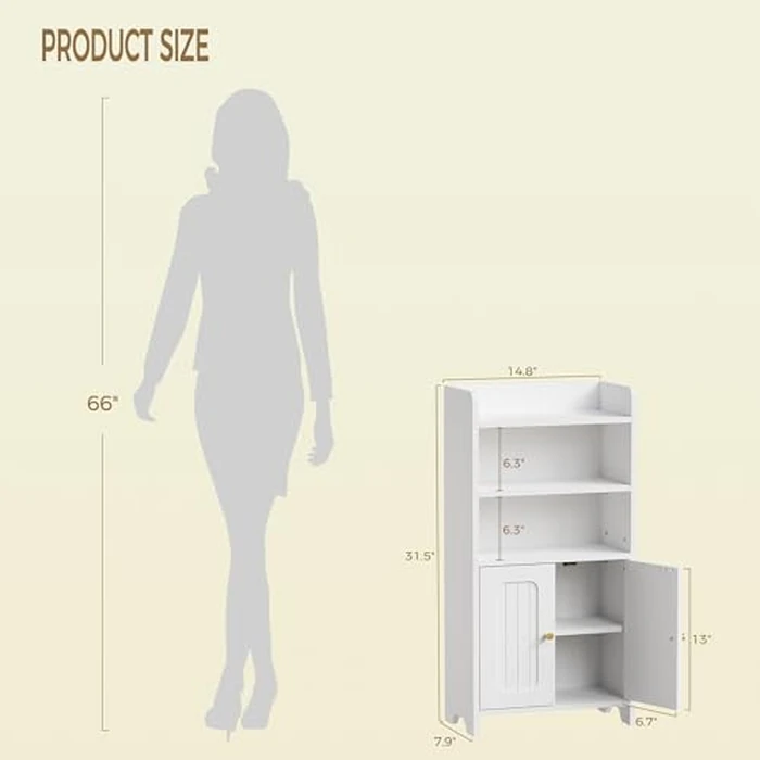 BEWISHOME Bathroom Storage Cabinet, Small Floor Cabinet, Toilet Paper Cabinets with 2 Doors and Shelves, Bathroom Organizers and Storage for Small Spaces, White 7.9" D x 14.6" W x 31" H YYG08W by BEWISHOME - Image 2