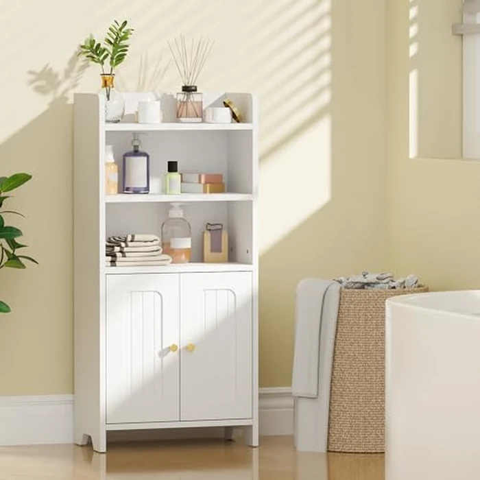 BEWISHOME Bathroom Storage Cabinet, Small Floor Cabinet, Toilet Paper Cabinets with 2 Doors and Shelves, Bathroom Organizers and Storage for Small Spaces, White 7.9" D x 14.6" W x 31" H YYG08W by BEWISHOME - Image 3