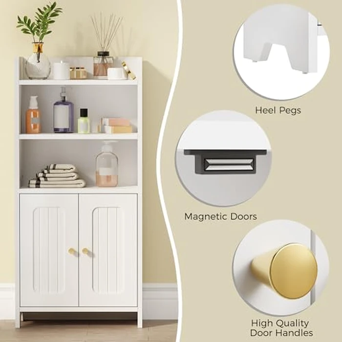 BEWISHOME Bathroom Storage Cabinet, Small Floor Cabinet, Toilet Paper Cabinets with 2 Doors and Shelves, Bathroom Organizers and Storage for Small Spaces, White 7.9" D x 14.6" W x 31" H YYG08W by BEWISHOME - Image 7