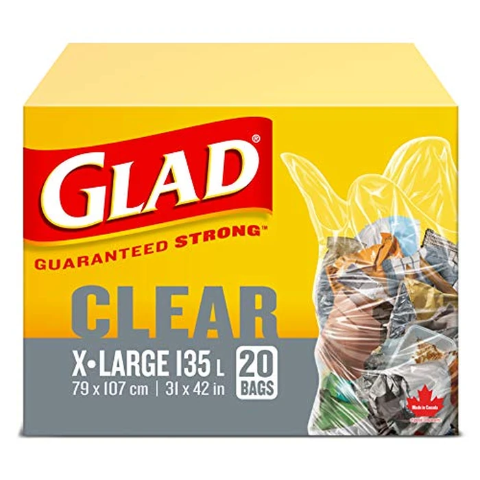 Glad Clear Garbage Bags - Extra-Large 135 Litres - 20 Trash Bags, Made in Canada of Global Components by Glad - Used - Like New condition