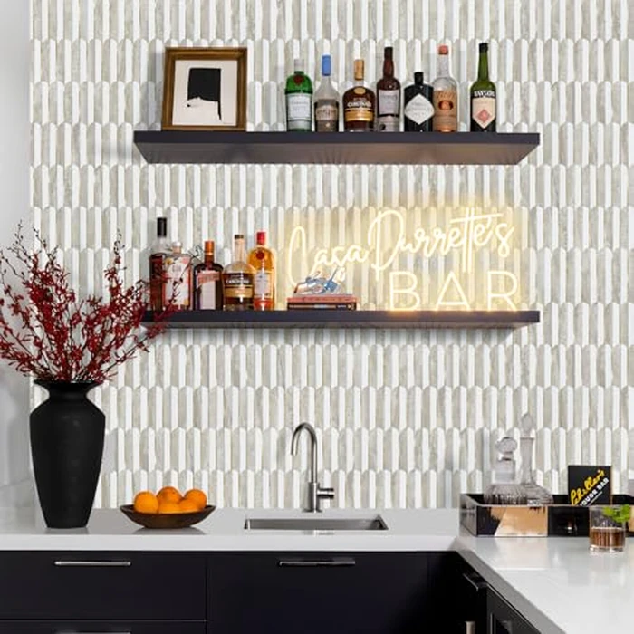 Vamos Peel and Stick Backsplash Seamless Tile for Kitchen and Bathroom,White and Beige Slate PVC Mixed Light Gold Self Adhesive Fish Scale Metal Mosaic Tiles (10 Sheets) by Vamos Tile - Image 9