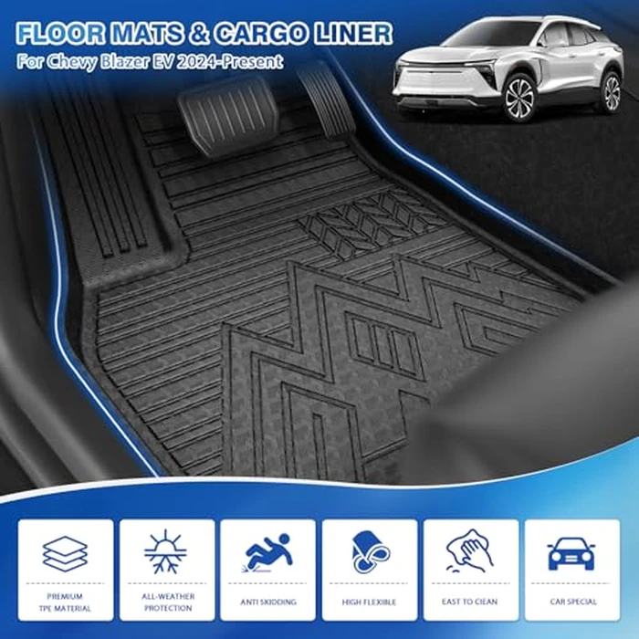 FIILINES Floor Mats & Cargo Liner for Chevy Blazer EV 2024-2026 All Weather Waterproof Durable Floor Liners and Cargo Mat Set Black by FIILINES - Image 2