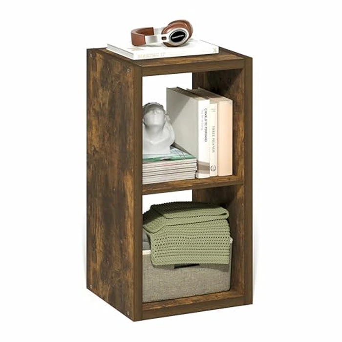 Furinno Cubicle Book Shelf, 2-Cube Thick Frame Bookshelf, Horizontally & Vertically Reversible Bookcase with Open Back, 14.6 x 15.9 x 30, for Living Room, Bedroom, Home Office, Amber Pine by Furinno - Image 1