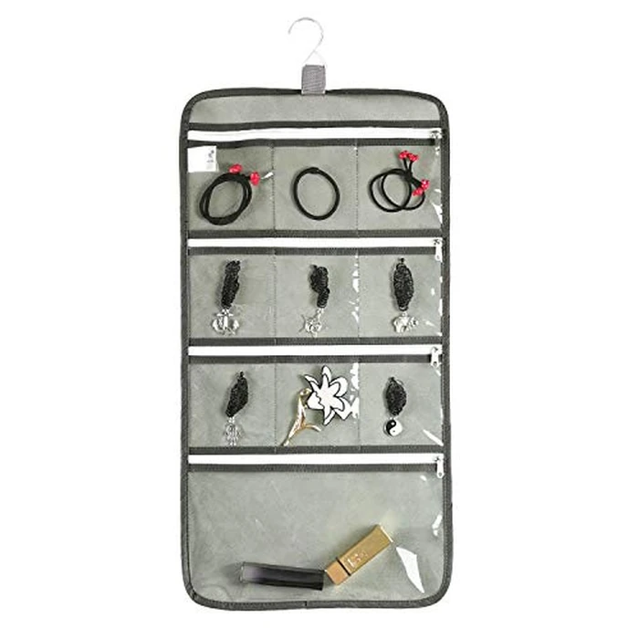 ANIZER Hanging Jewelry Organizer with 10 Zippered Clear Pockets for Travel Suitcase and Home Closet Jewelry Storage Bag (GREY) by ANIZER - Used - Very Good condition