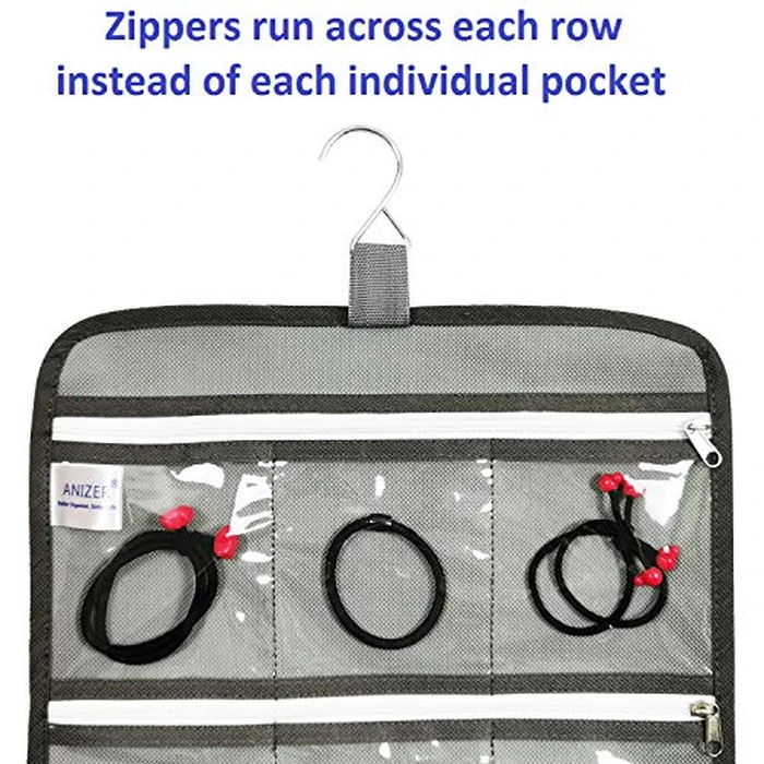 ANIZER Hanging Jewelry Organizer with 10 Zippered Clear Pockets for Travel Suitcase and Home Closet Jewelry Storage Bag (GREY) by ANIZER - Image 4