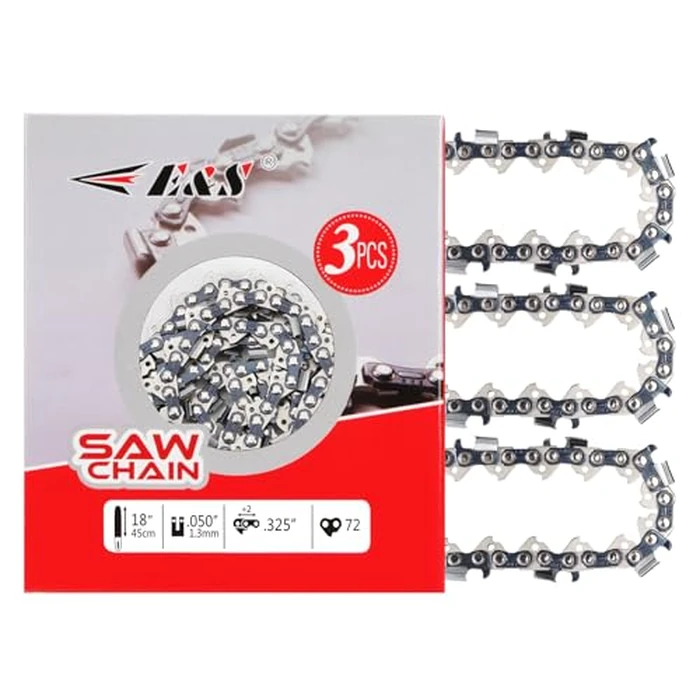 E & S 3 Pack 18 Inch Chainsaw Chain .325" Pitch .050" Gauge 72 Drive Links Semi-Chisel Chain Saw Chains for Husqvarna, Poulan, Craftsman, Greenworks and More Chainsaw Brands by E & S - Used - Very Good condition