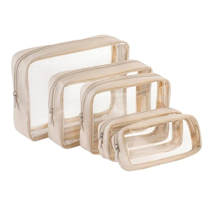 Remobia Hicol TSA Approved 5-Piece Diaper Bag Organizer Pouch Set Clear Waterproof TPU Kids Toiletry Storage Set Travel Packing Clutch Cube Bags for Baby Nursing(Cream leather) by Remobia Hicol - Image 1