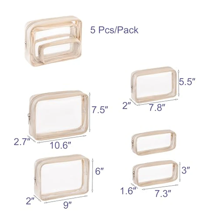 Remobia Hicol TSA Approved 5-Piece Diaper Bag Organizer Pouch Set Clear Waterproof TPU Kids Toiletry Storage Set Travel Packing Clutch Cube Bags for Baby Nursing(Cream leather) by Remobia Hicol - Image 2