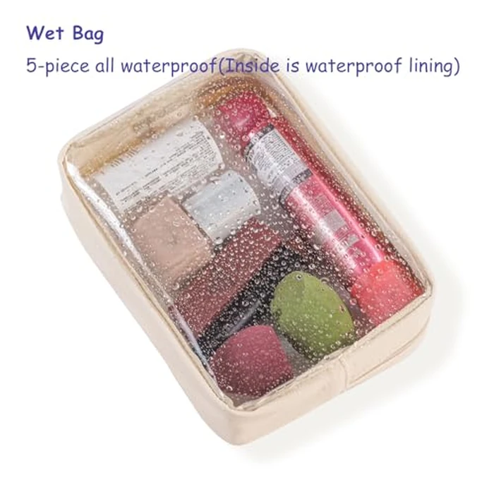 Remobia Hicol TSA Approved 5-Piece Diaper Bag Organizer Pouch Set Clear Waterproof TPU Kids Toiletry Storage Set Travel Packing Clutch Cube Bags for Baby Nursing(Cream leather) by Remobia Hicol - Image 5