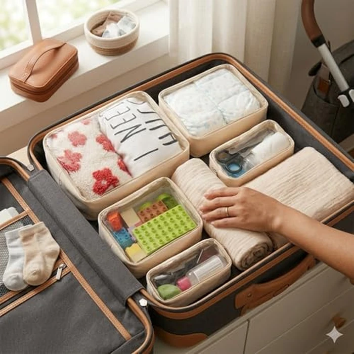 Remobia Hicol TSA Approved 5-Piece Diaper Bag Organizer Pouch Set Clear Waterproof TPU Kids Toiletry Storage Set Travel Packing Clutch Cube Bags for Baby Nursing(Cream leather) by Remobia Hicol - Image 6