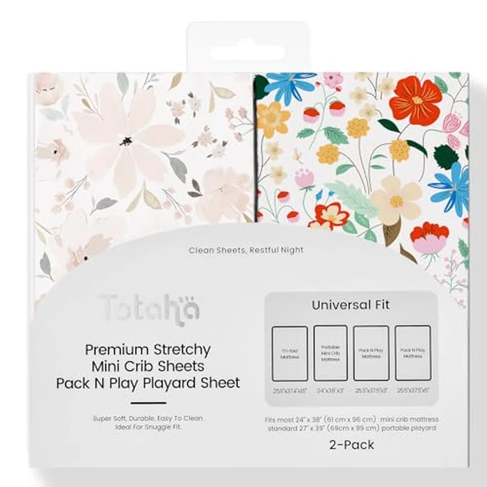 TotAha Buttery Soft Mini Crib Sheets Girl, Floral Pack N Play Mattress Sheets Hypoallergenic, Premium Jersey Playrad Sheets, Pink Flower Graco Pack and Play Sheets Fitted 2 Pack by TotAha - Used - Very Good condition - US$14.84