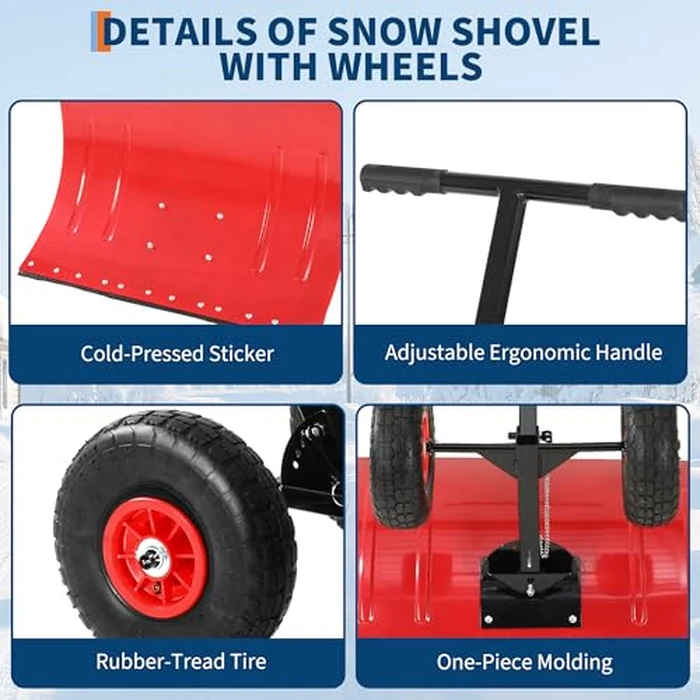 Snow Shovel for Driveway,Heavy Duty Push Snow Plow 29.1 Wx 14.2 H,Ergonomic Snow Pusher Shovel with Wheels with Snow Removal Adjustable Angle & 5-Level Height Handle by Garvee - Image 4