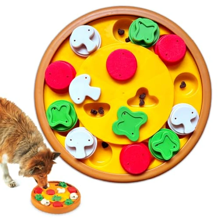 Brightkins Pizza Party! Treat Puzzle - Interactive Dog Toys, Dog Puzzle Toy and Slow Feeder, Enrichment Feeder for Dogs and Cats, Puppy Toys to Keep Them Busy, Cat Enrichment Puzzles by Brightkins - Used - Like New condition