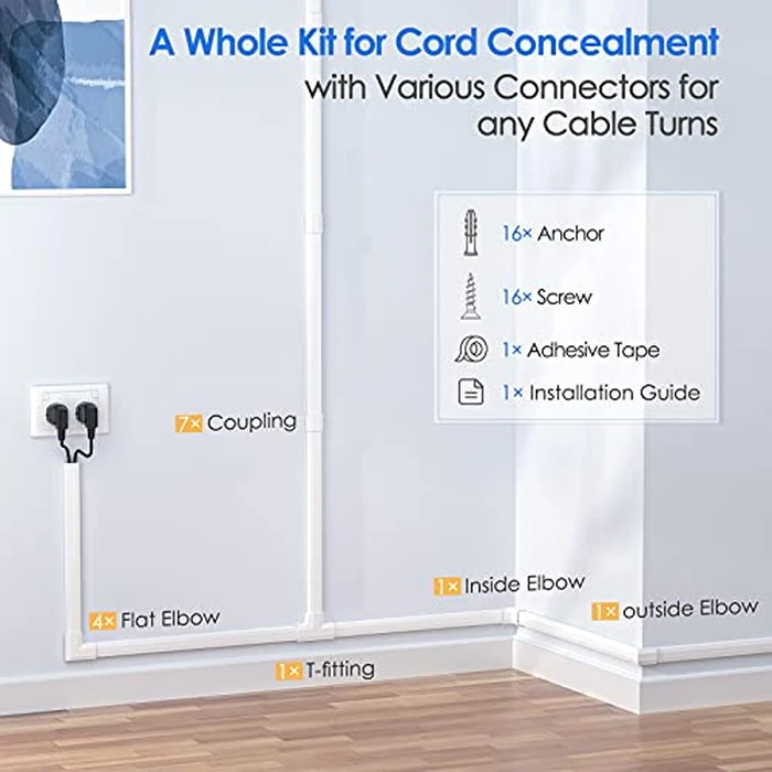 Yecaye 8 Pack Cable Concealer, 125 in Large Size TV Cable Cord Hider, Cable Management for Wires on Wall, Paintable Cable Cord Organizer for Home Office, 8X L15.7 X W1.18 X H0.6 in by Yecaye - Image 4