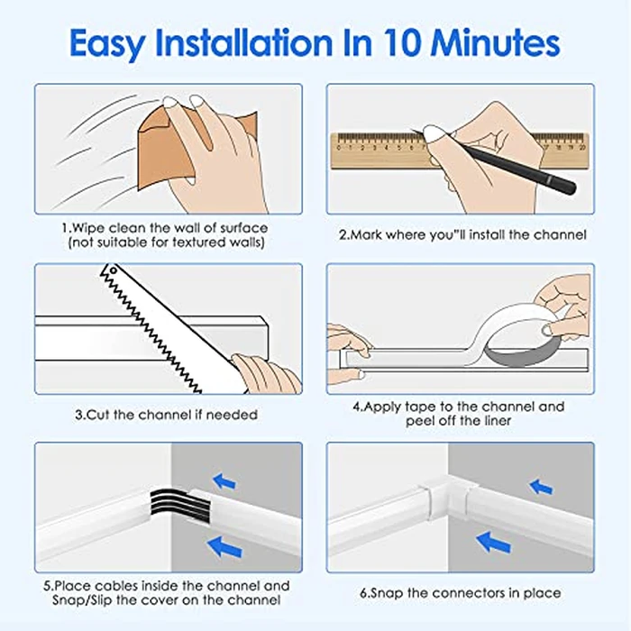 Yecaye 8 Pack Cable Concealer, 125 in Large Size TV Cable Cord Hider, Cable Management for Wires on Wall, Paintable Cable Cord Organizer for Home Office, 8X L15.7 X W1.18 X H0.6 in by Yecaye - Image 8