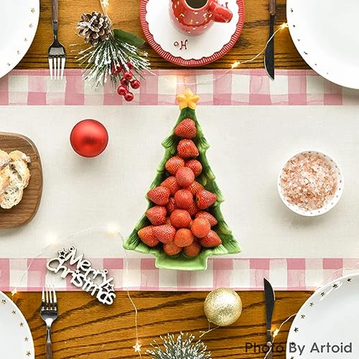 Artoid Mode Watercolor Pink Buffalo Plaid Christmas Trees Merry Xmas Table Runner, Seasonal Winter Holiday Kitchen Dining Table Decoration for Indoor Outdoor Home Party Decor 13 x 120 Inch by Artoid Mode - Image 4