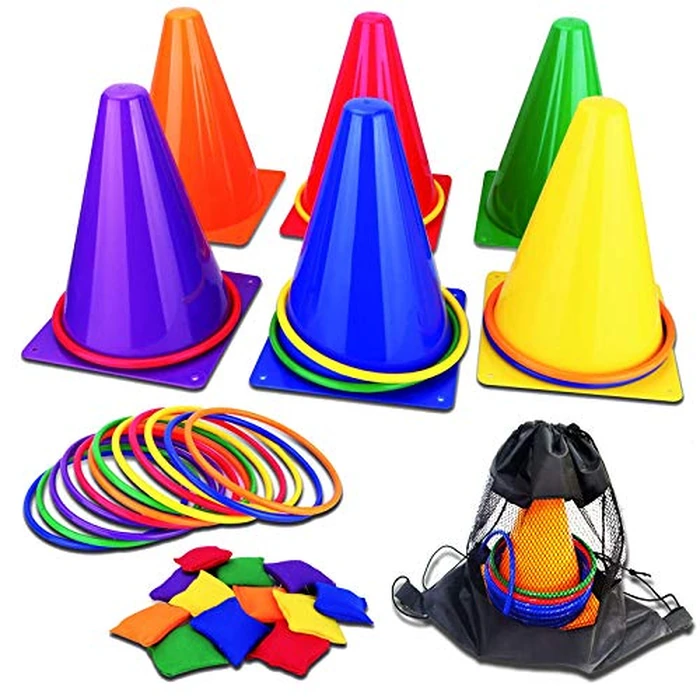 unanscre 31PCS 3 in 1 Carnival Outdoor Games Combo Set for Kids, Soft Plastic Cones Bean Bags Ring Toss Game, Gift for Birthday Party/Xmas by unanscre - Used - Like New condition - US$21.38