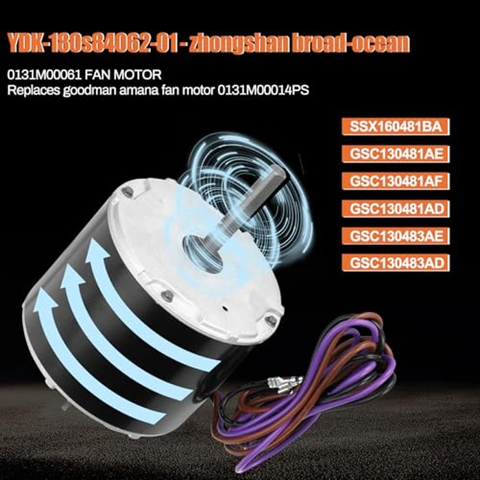 0131M00061SP, 1/4 Hp Condenser Fan Motor Replaces Goodman Condenser Fan Motor, Zongshan Broad-Ocean YDK-180S84062-01-830 RPM, 1-Speed, Replaces Amana Janitrol P/N: 0131M00014PS by Knocokie - Image 3