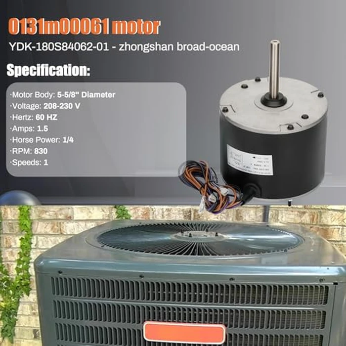 0131M00061SP, 1/4 Hp Condenser Fan Motor Replaces Goodman Condenser Fan Motor, Zongshan Broad-Ocean YDK-180S84062-01-830 RPM, 1-Speed, Replaces Amana Janitrol P/N: 0131M00014PS by Knocokie - Image 4