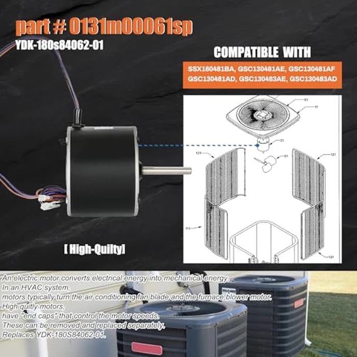 0131M00061SP, 1/4 Hp Condenser Fan Motor Replaces Goodman Condenser Fan Motor, Zongshan Broad-Ocean YDK-180S84062-01-830 RPM, 1-Speed, Replaces Amana Janitrol P/N: 0131M00014PS by Knocokie - Image 5