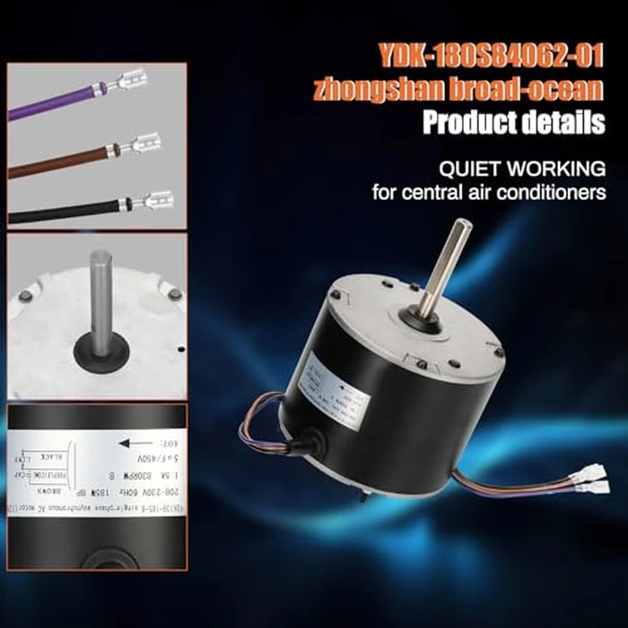 0131M00061SP, 1/4 Hp Condenser Fan Motor Replaces Goodman Condenser Fan Motor, Zongshan Broad-Ocean YDK-180S84062-01-830 RPM, 1-Speed, Replaces Amana Janitrol P/N: 0131M00014PS by Knocokie - Image 7