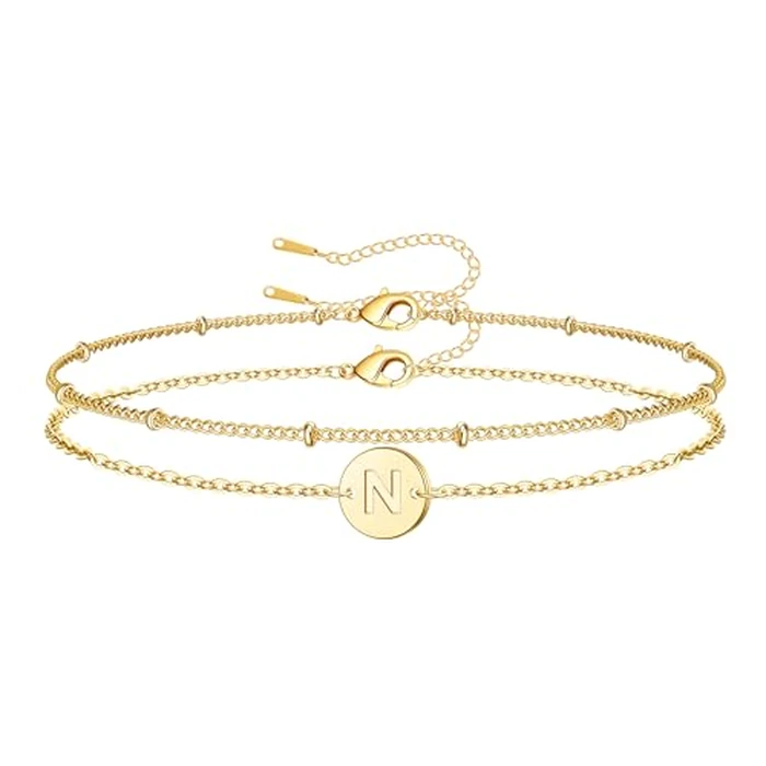 JNZSSWHJJH Bracelets for Women - 18K Gold Plated Disc Letter N Initial Bracelet | Dainty Letter Charm Bracelet | Initial Bracelets for Women by JNZSSWHJJH - Used - Very Good condition - US$8.00