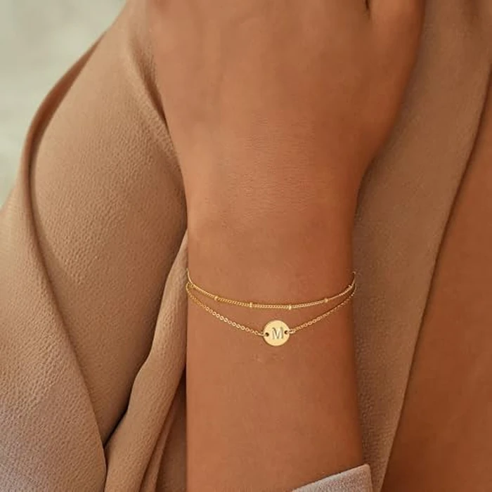 JNZSSWHJJH Bracelets for Women - 18K Gold Plated Disc Letter N Initial Bracelet | Dainty Letter Charm Bracelet | Initial Bracelets for Women by JNZSSWHJJH - Image 3