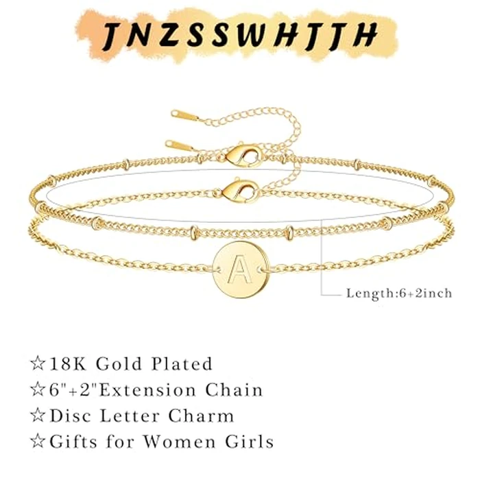 JNZSSWHJJH Bracelets for Women - 18K Gold Plated Disc Letter N Initial Bracelet | Dainty Letter Charm Bracelet | Initial Bracelets for Women by JNZSSWHJJH - Image 6