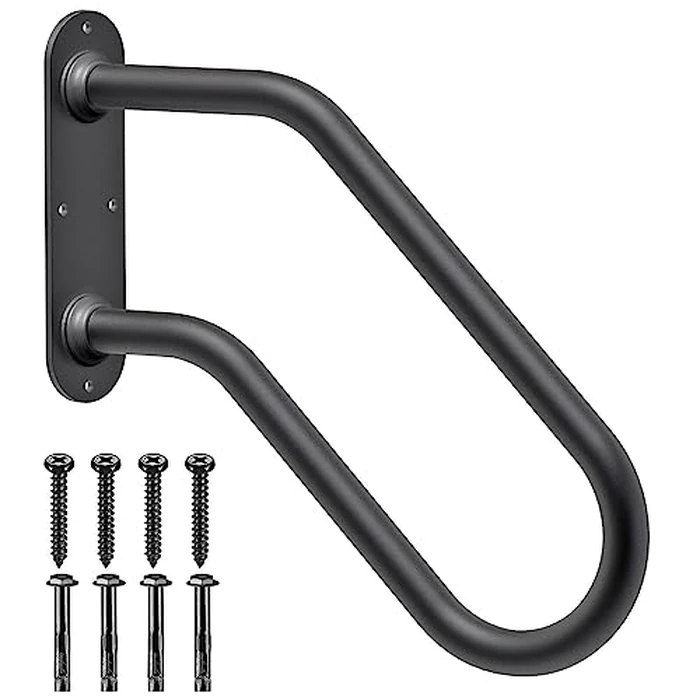 SELEWARE Heavy Duty Non-Slip Handrails for Outdoor 1-3 Step, Wall Mount Stair Hand Railing Grab Bars, U-Shape Safety Handle for Garage, Porch, Garden (Dia 1.3" Pipe, Black) by SELEWARE - Used - Very Good condition - CA$55.82