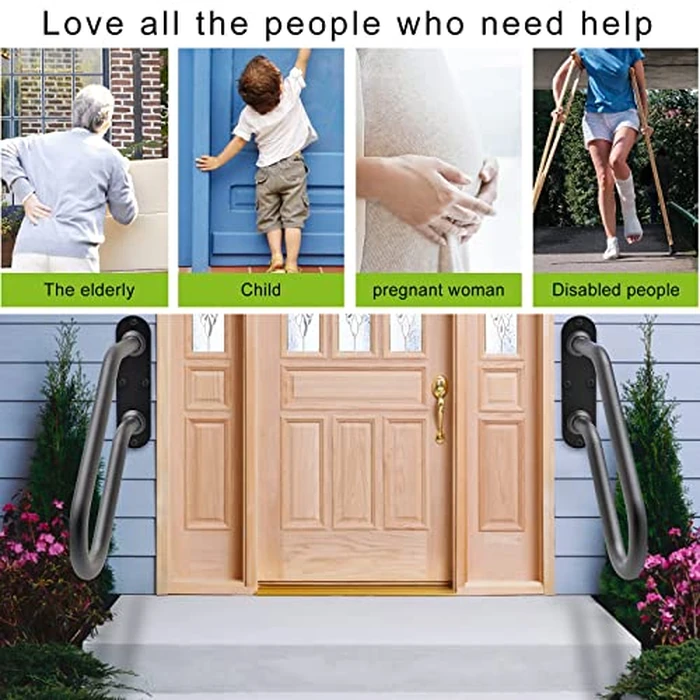 SELEWARE Heavy Duty Non-Slip Handrails for Outdoor 1-3 Step, Wall Mount Stair Hand Railing Grab Bars, U-Shape Safety Handle for Garage, Porch, Garden (Dia 1.3" Pipe, Black) by SELEWARE - Image 3