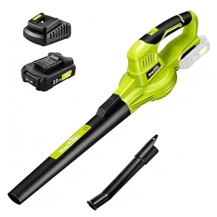 SnapFresh 20V Cordless Electric Leaf Blower - Lightweight with 2.0Ah Battery & Fast Charger, 2 Speed Modes for Lawn, Patio, Yard & Sidewalk Care by SnapFresh - Used - Very Good condition