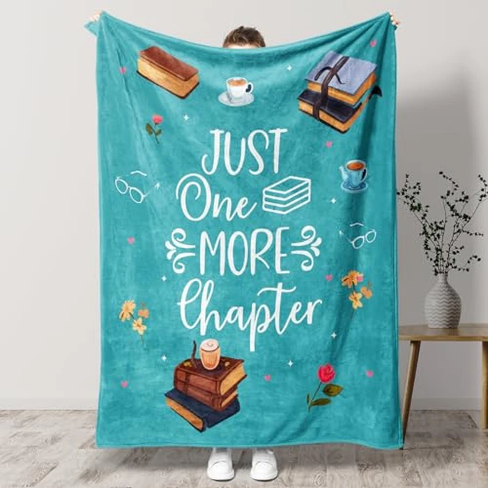 Calibron Book Lovers Gifts, Birthday Gifts for Women Men Book Lover Throw Blanket, Teacher Gifts for Women, Just One More Chapter Librarian Gifts for Teacher 60" x50 (Green) by Calibron - Used - Very Good condition - CA$17.88