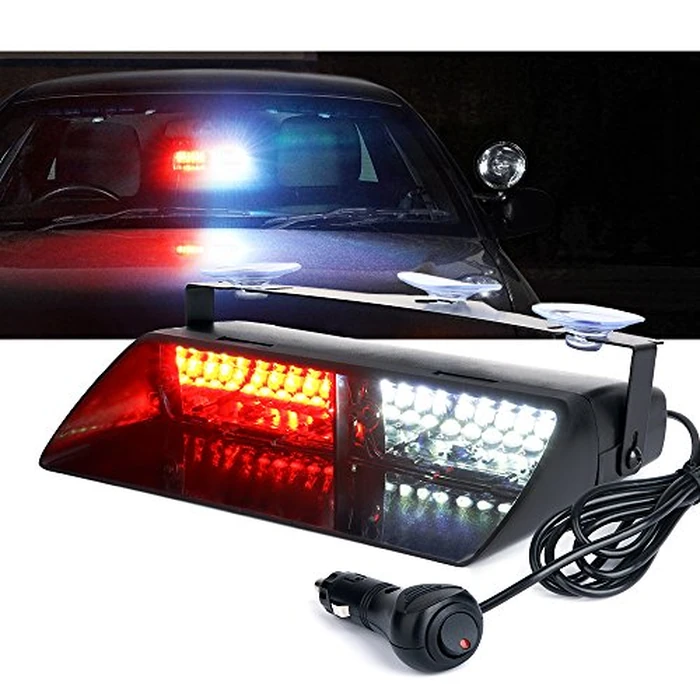 Xprite White Red LED Emergency Dash Strobe Light, Interior Windshield Safety Warning Firefighter Lights w/Suction Cups, 12V Windshield Visor Light Bar for Police Ambulance EMS Patrol Vehicles Trucks by Xprite - Image 1