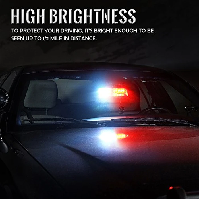 Xprite White Red LED Emergency Dash Strobe Light, Interior Windshield Safety Warning Firefighter Lights w/Suction Cups, 12V Windshield Visor Light Bar for Police Ambulance EMS Patrol Vehicles Trucks by Xprite - Image 3