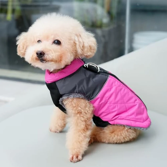 JoyDaog Warm Fleece Dog Coats for Small Dogs,D-Rings Waterproof Puppy Jacket for Cold Winter,Pink S by JoyDaog - Image 2