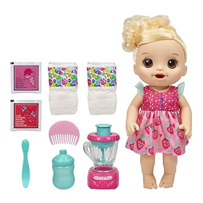 Baby Alive Magical Mixer Baby Doll, Strawberry Shake, Doll with Toy Blender, Baby Doll Set for Kids 3 and Up, Blonde Hair by Baby Alive - Used - Like New condition - US$11.79
