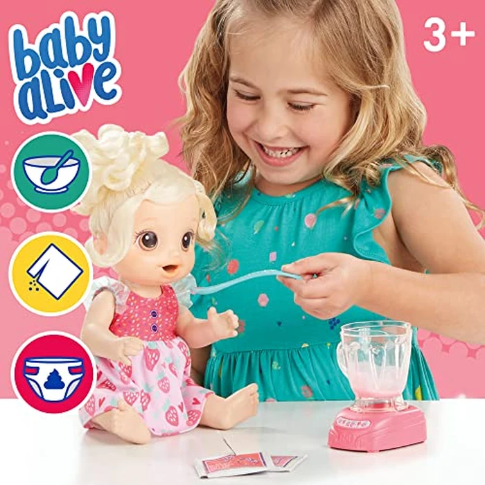 Baby Alive Magical Mixer Baby Doll, Strawberry Shake, Doll with Toy Blender, Baby Doll Set for Kids 3 and Up, Blonde Hair by Baby Alive - Image 2
