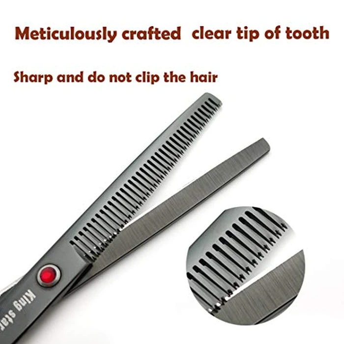 7.0in Titanium Professional dog Grooming Scissors set,Straight & Thinning & Curved scissors 4pcs set for Dog grooming (Bright black) by KINGSTAR - Image 5