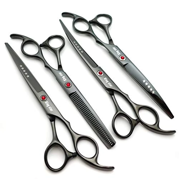 7.0in Titanium Professional dog Grooming Scissors set,Straight & Thinning & Curved scissors 4pcs set for Dog grooming (Bright black) by KINGSTAR - Image 8