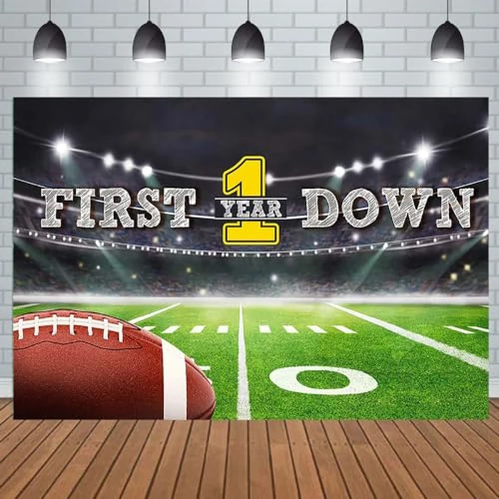Aperturee 5x3ft Football Theme 1st Birthday Backdrop Baby Boy First Birthday Party Decorations Touchdown Rugby Football Pitch Stadium Background First Year Down Photo Booth Props Cake Table Banner by Aperturee - Used - Very Good condition - CA$14.79