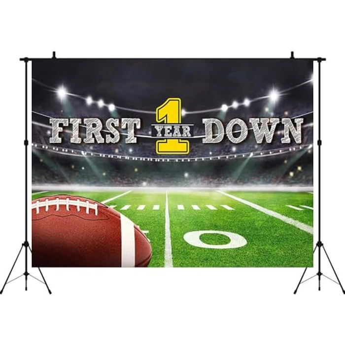 Aperturee 5x3ft Football Theme 1st Birthday Backdrop Baby Boy First Birthday Party Decorations Touchdown Rugby Football Pitch Stadium Background First Year Down Photo Booth Props Cake Table Banner by Aperturee - Image 2