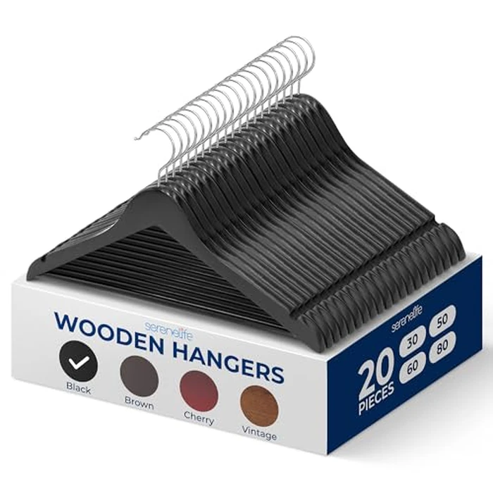SereneLife Wood Hangers 20 Pack, Space Saving Heavy Duty Slim Coat Hangers, Great Hangers for Suits/Clothes/Jackets, Smooth Finish w/ 360 degrees Swivel Hook by SereneLife - Used - Very Good condition - CA$25.76