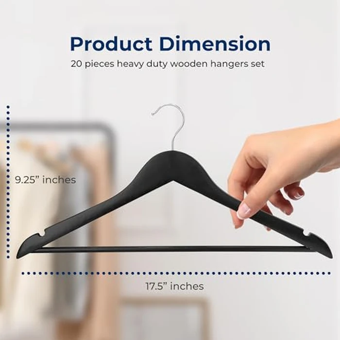 SereneLife Wood Hangers 20 Pack, Space Saving Heavy Duty Slim Coat Hangers, Great Hangers for Suits/Clothes/Jackets, Smooth Finish w/ 360 degrees Swivel Hook by SereneLife - Image 2