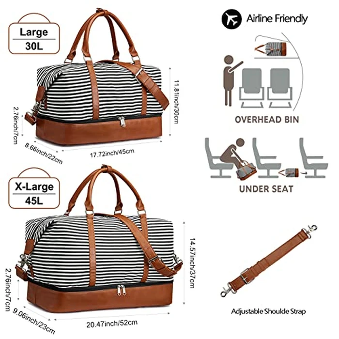 S-ZONE Women Canvas Weekender Bag Overnight Carryon Duffel Tote PU Leather Strap(Large) by S-ZONE - Image 3