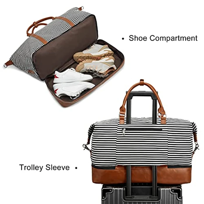 S-ZONE Women Canvas Weekender Bag Overnight Carryon Duffel Tote PU Leather Strap(Large) by S-ZONE - Image 5