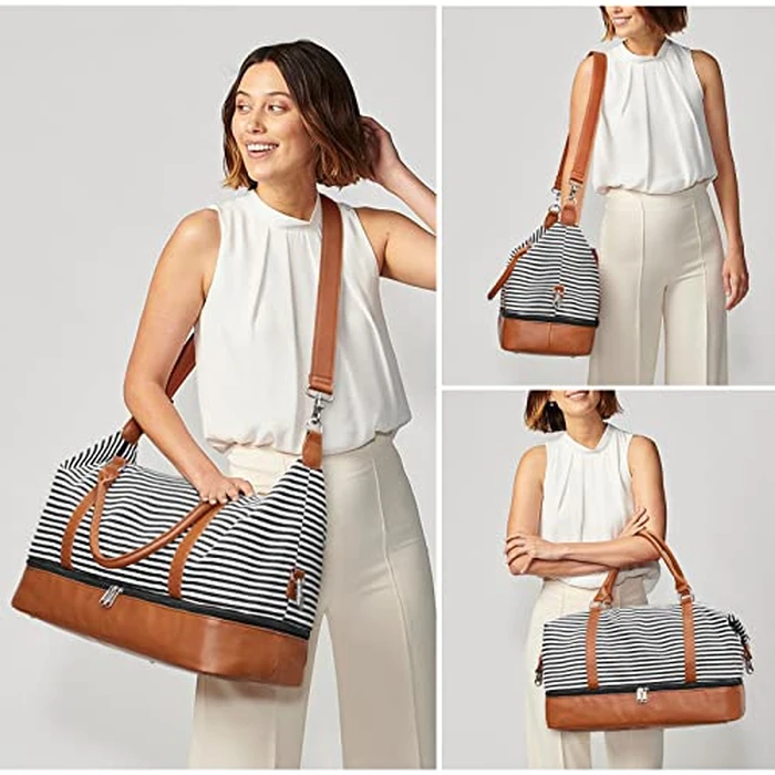 S-ZONE Women Canvas Weekender Bag Overnight Carryon Duffel Tote PU Leather Strap(Large) by S-ZONE - Image 7