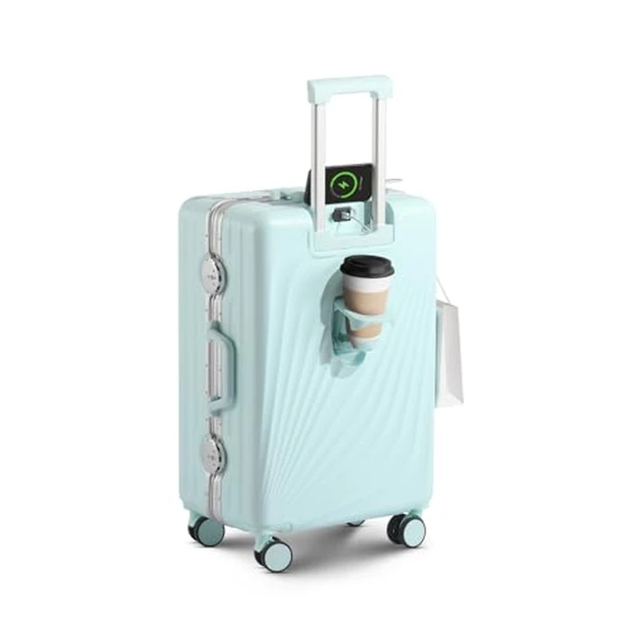 Faqy Z 20 Inch Carry On Luggage, Zipperless Luggage with Spinner Wheels, Airline Approved Suitcase with Cup Holder, TSA Lock and USB Charger for Travel, Mint Green by Faqy Z - Used - Like New condition - US$90.24