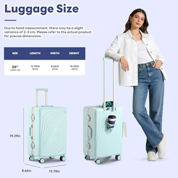Faqy Z 20 Inch Carry On Luggage, Zipperless Luggage with Spinner Wheels, Airline Approved Suitcase with Cup Holder, TSA Lock and USB Charger for Travel, Mint Green by Faqy Z - Image 4